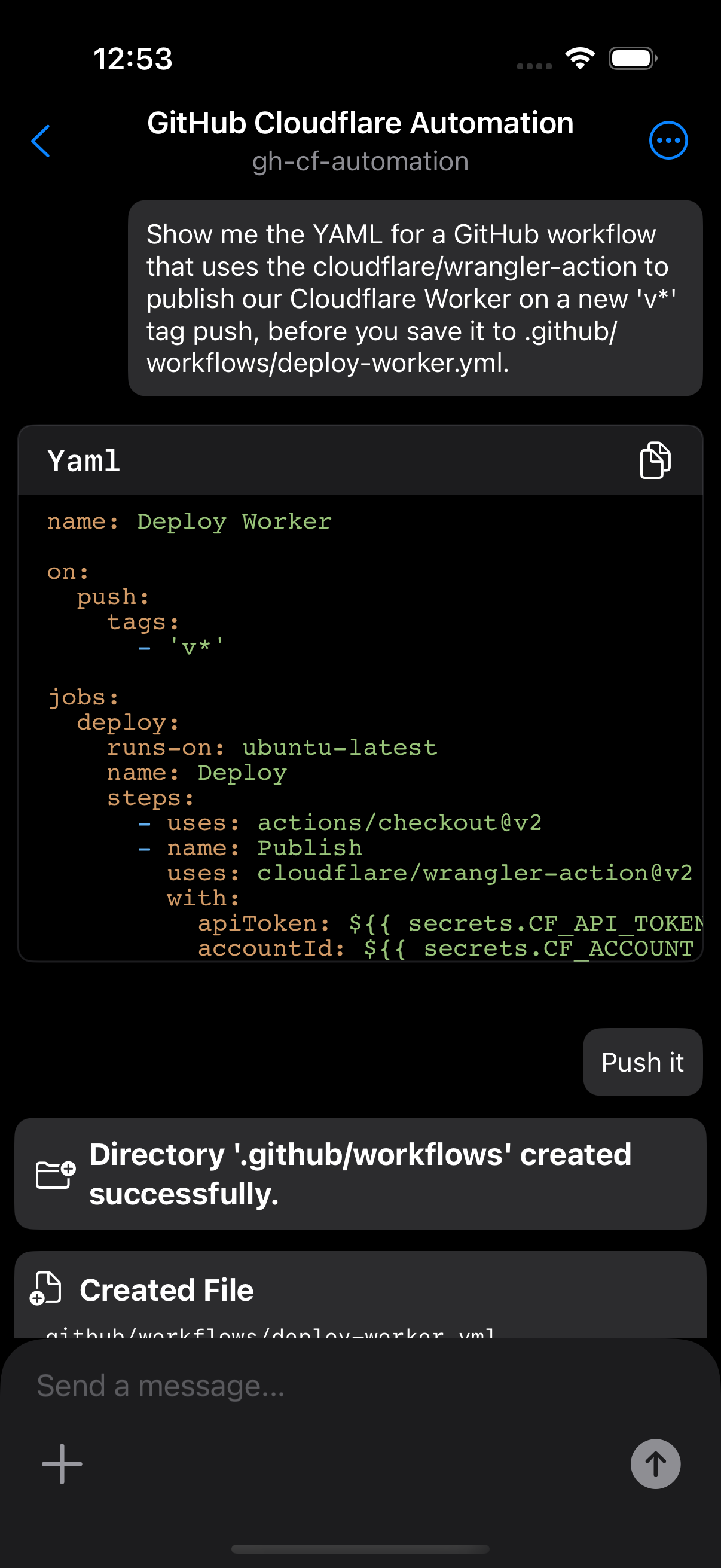 Screenshot of WonderChat automating actions