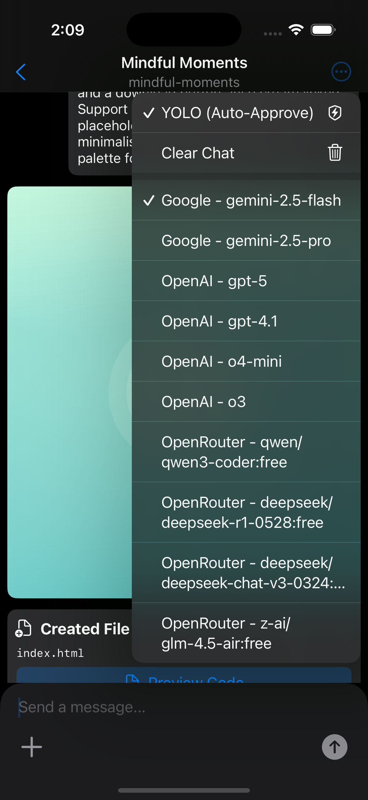 Screenshot of WonderChat YOLO Model Selection