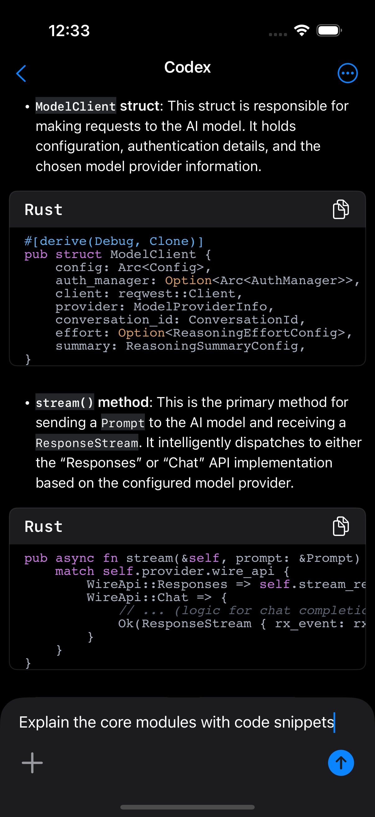 Screenshot of WonderChat analyzing a GitHub repository