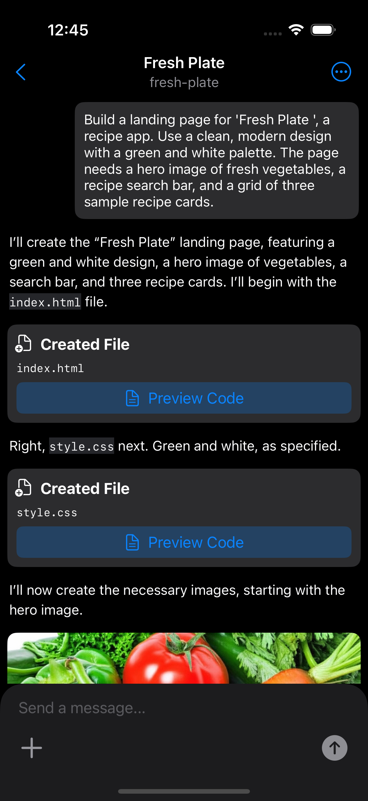 Screenshot of WonderChat going from prompt to live
